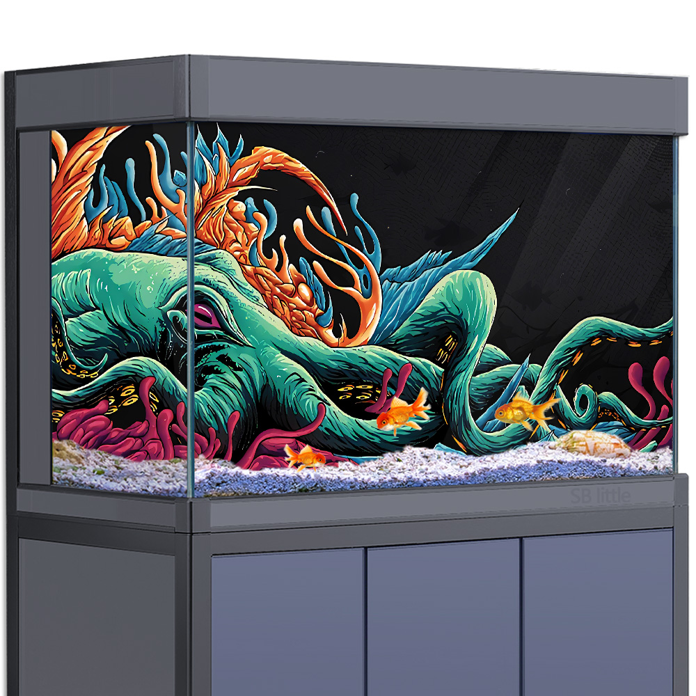 Aquarium Fish Monster - Akvaryum Arka Plan Etiketi - Ahtapot